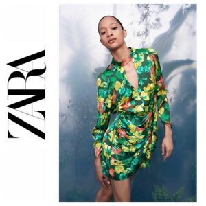 NWT Zara Blogger’s Favorite Floral Satin Effect Cutout Long Sleeve Mini Dress